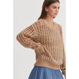 Open Stitch Long Sleeve Sweater: PASTEL GREEN