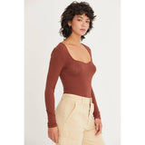 LONG SLEEVE SWEETHEART NECK BODYSUIT: CREAM