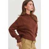 High Neck Reverse Seam Sweater: CREAM