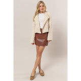 Tweed Plaid Double-Breasted Jacket: CREAM