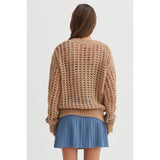 Open Stitch Long Sleeve Sweater: PASTEL GREEN