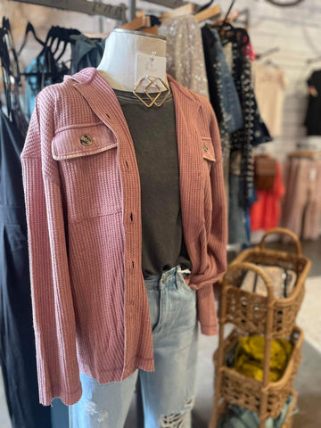 Blush Hooded Waffle Shacket