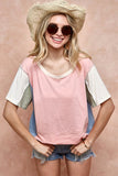Pink Sage and Blue Color Block Top