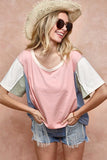Pink Sage and Blue Color Block Top