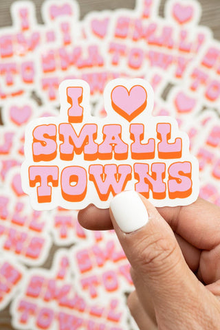 Rosebuds Tees - "I Heart Small Towns" Sticker Decal in Pink and Orange