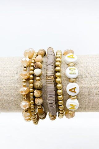 6 Strand semi precious MAMA bracelet set