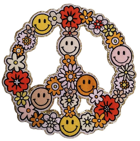 Scratch Decor - Peace Smile Flower Large Chenille Iron-on Patch