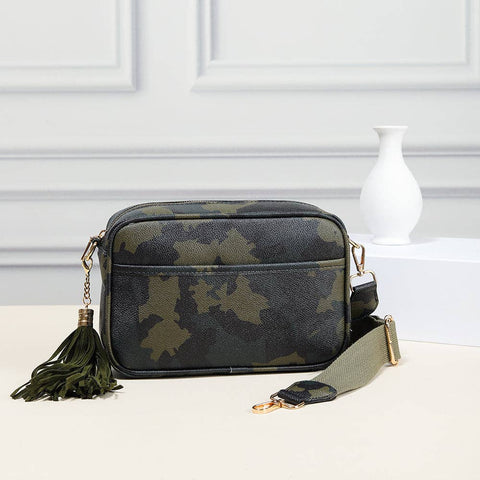Camo Tassel Camera Crossbody Bag