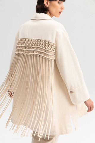 Touche Prive - MACROME DETAILED DENIM JACKET: Cream / 40/42