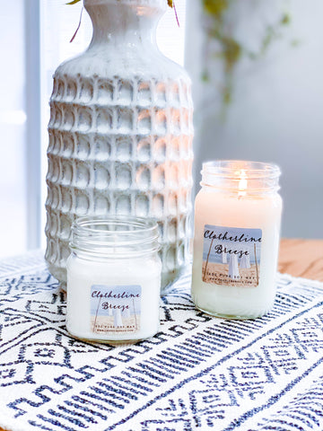 Candle Barn Co - Timber Oak Candles LLC - Clothesline Breeze   8oz Mason Jar Soy Candles