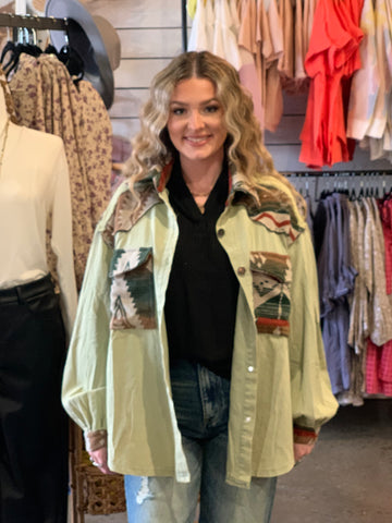 Green Aztec With Chocolate Shacket
