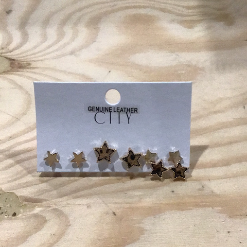 Brown leopard star earring set