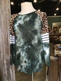 Green tie dye leopard top