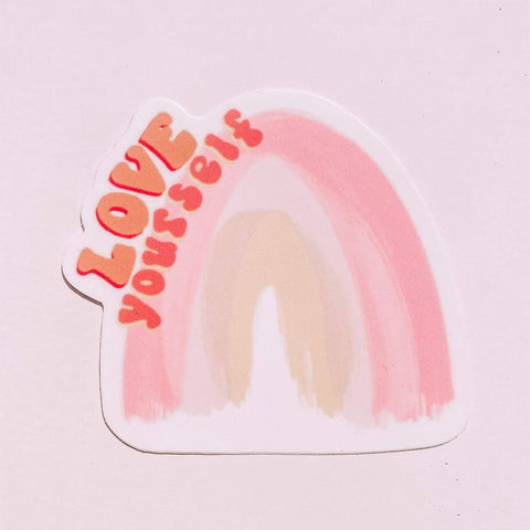 Love Yourself Pink Watercolor Rainbow Stickers